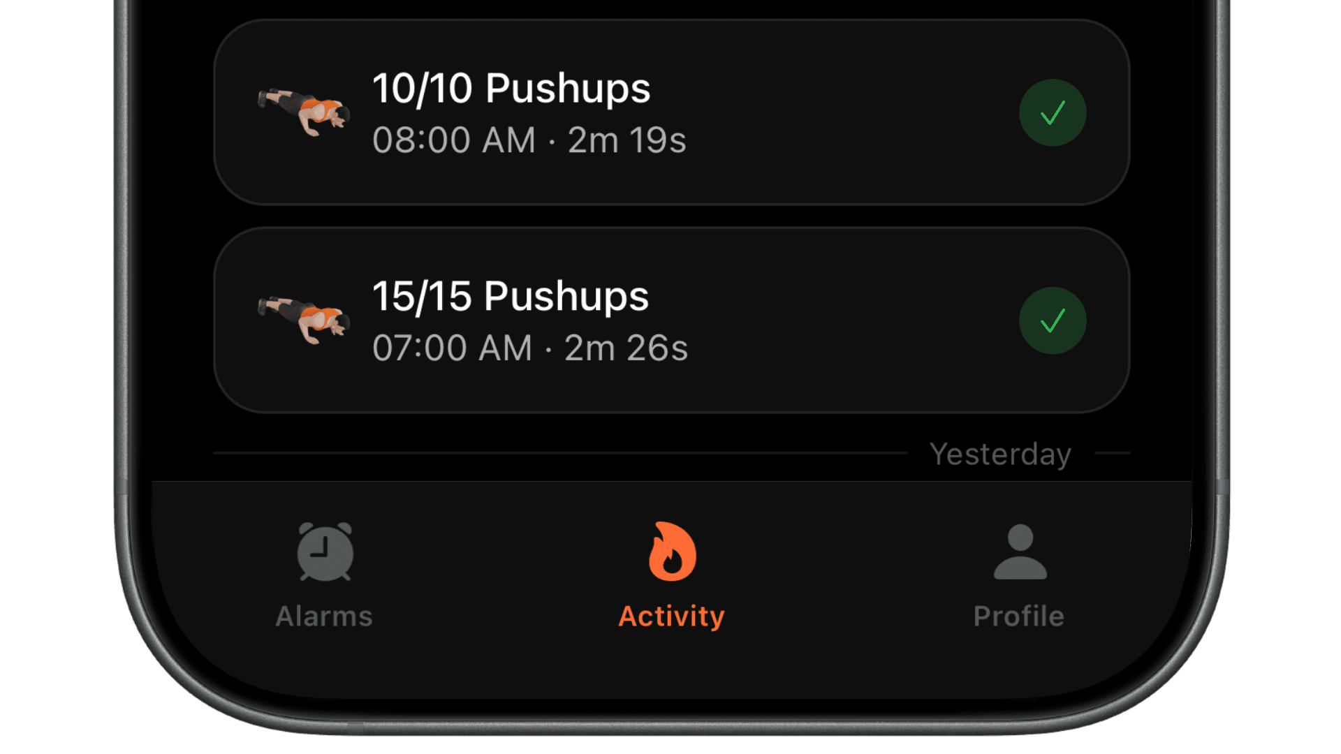 Gym Clock log workouts screen